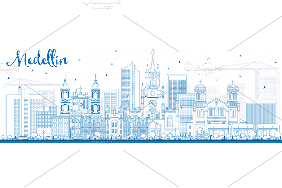 Outline Medellin Skyline  in Illustrations - product preview 8