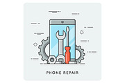 Phone repair. Flat thin line concept.