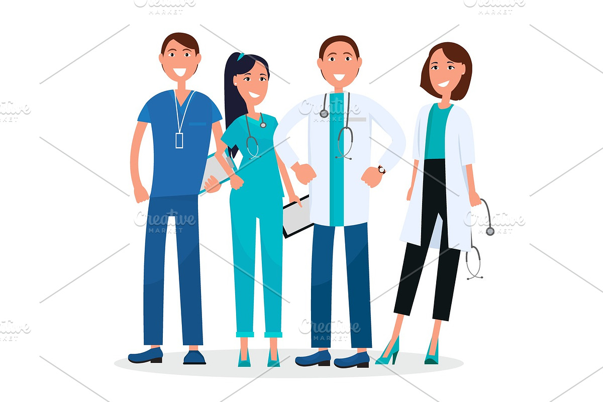 Four Medical Workers Standing and Smiling Graphic in Illustrations - product preview 8