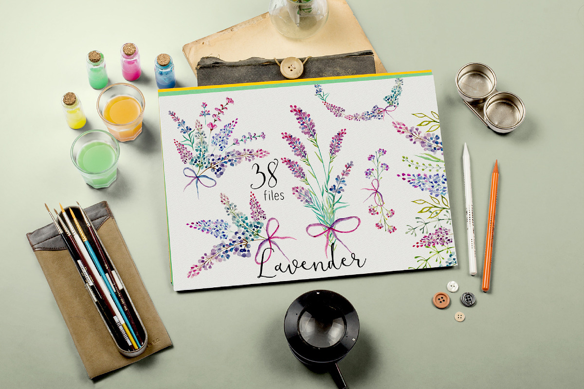 Lavender watercolor clipart flower in Illustrations - product preview 8