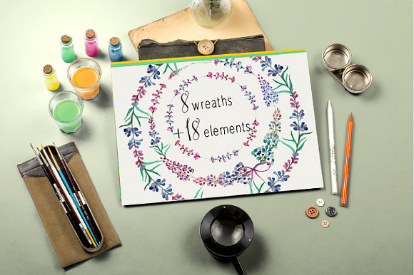 Lavender floral clip art wreaths in Illustrations - product preview 1