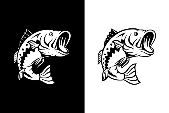 Largemouth Bass Jumping + Emblem in Illustrations - product preview 1