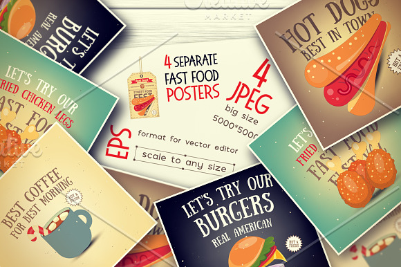 Coffee, Fast Food, Ice Cream Posters in Illustrations - product preview 1