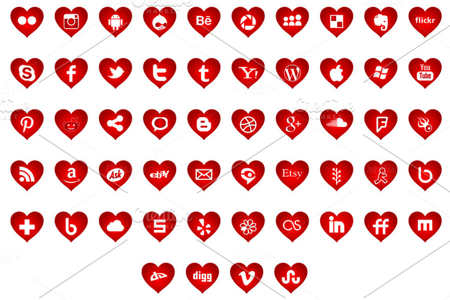 Social media icons - heart shapes