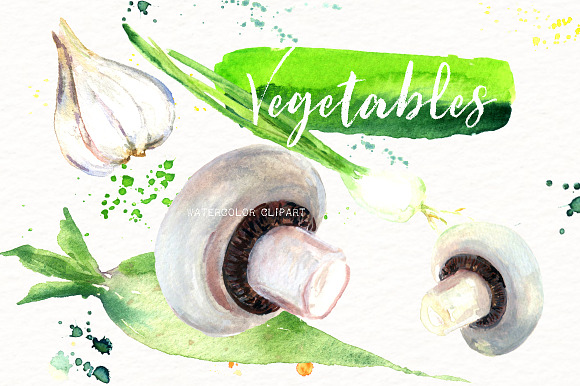 Vegetables. Watercolor clipart. in Illustrations - product preview 1