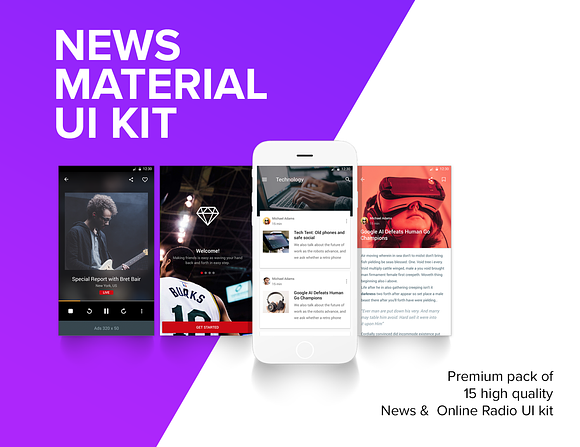 News Material Design Template UI Kit in Templates - product preview 4