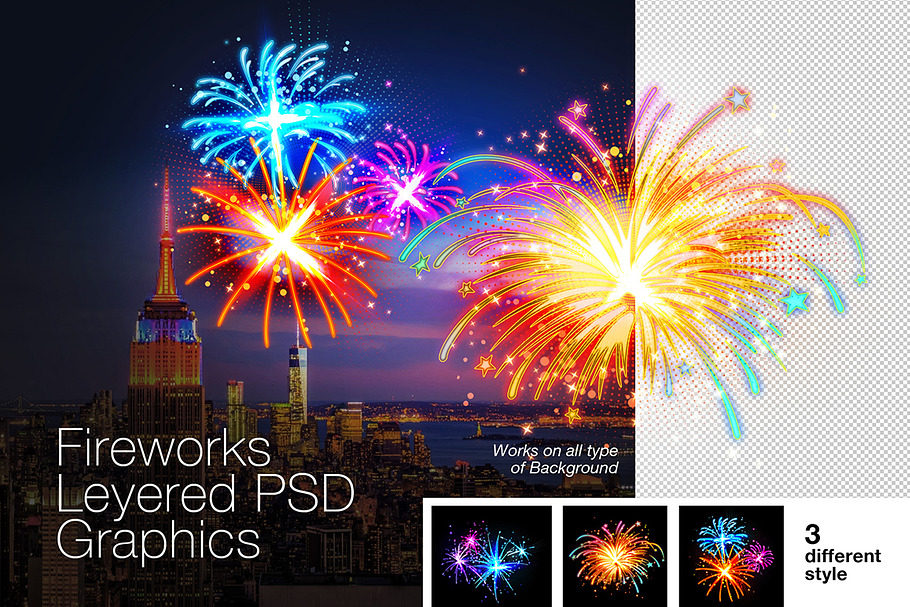 Layered PSD Fireworks Graphics