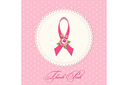 Vintage Breast Cancer Awareness card with pink ribbon