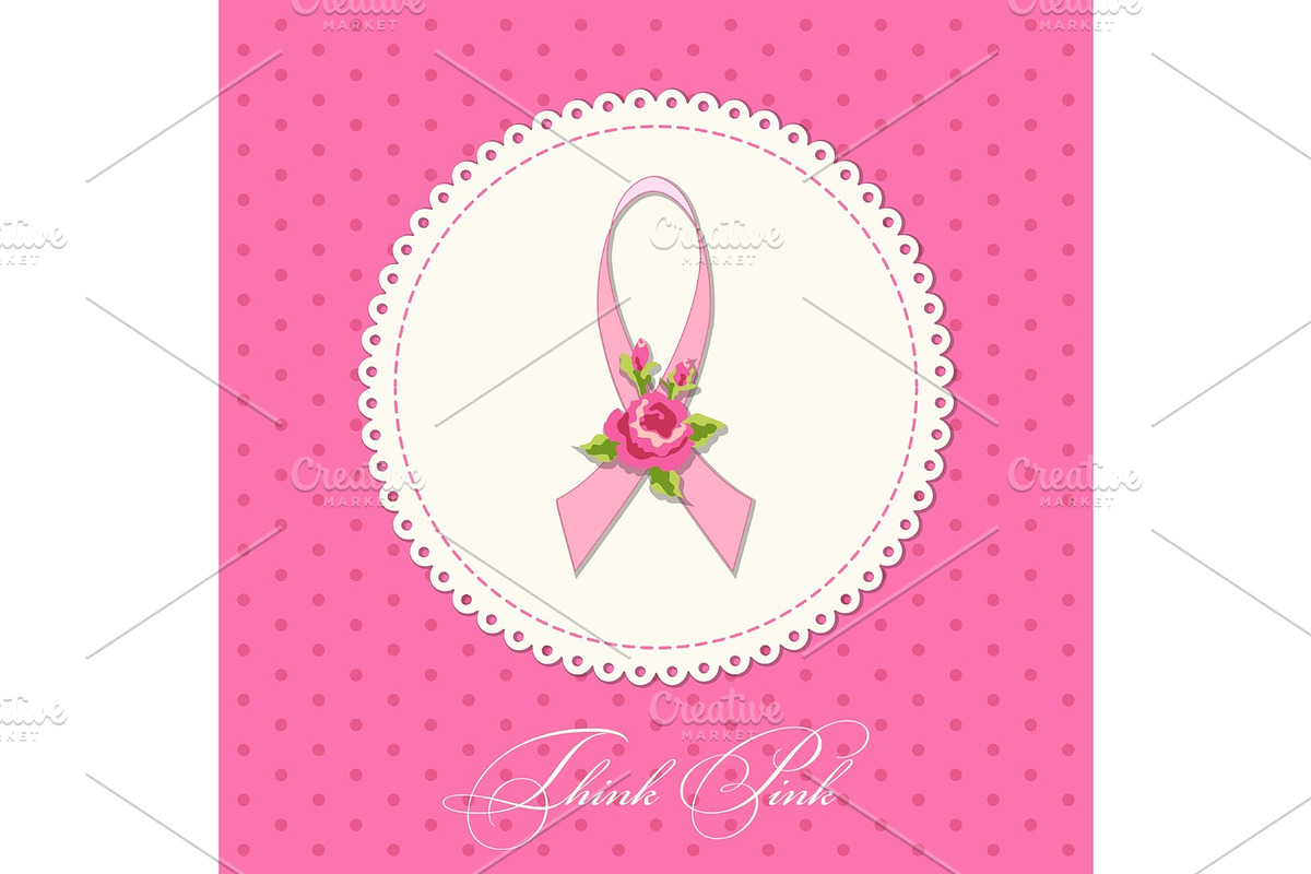 Vintage Breast Cancer Awareness card with pink ribbon in Objects - product preview 8