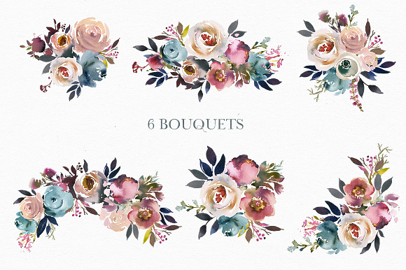 Dusk Blue & Misty Rose Boho Flowers in Illustrations - product preview 1
