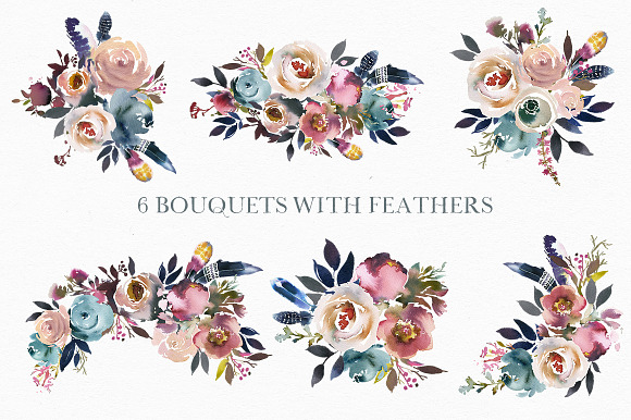 Dusk Blue & Misty Rose Boho Flowers in Illustrations - product preview 2
