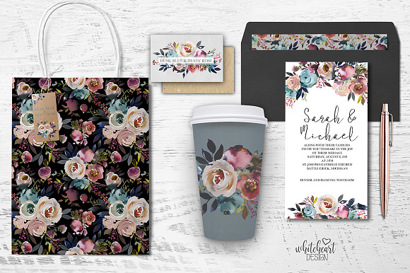 Dusk Blue & Misty Rose Boho Flowers in Illustrations - product preview 7
