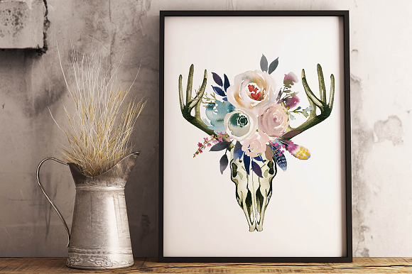 Dusk Blue & Misty Rose Boho Flowers in Illustrations - product preview 10