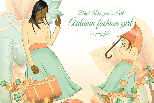 Autumn fashion girl clipart