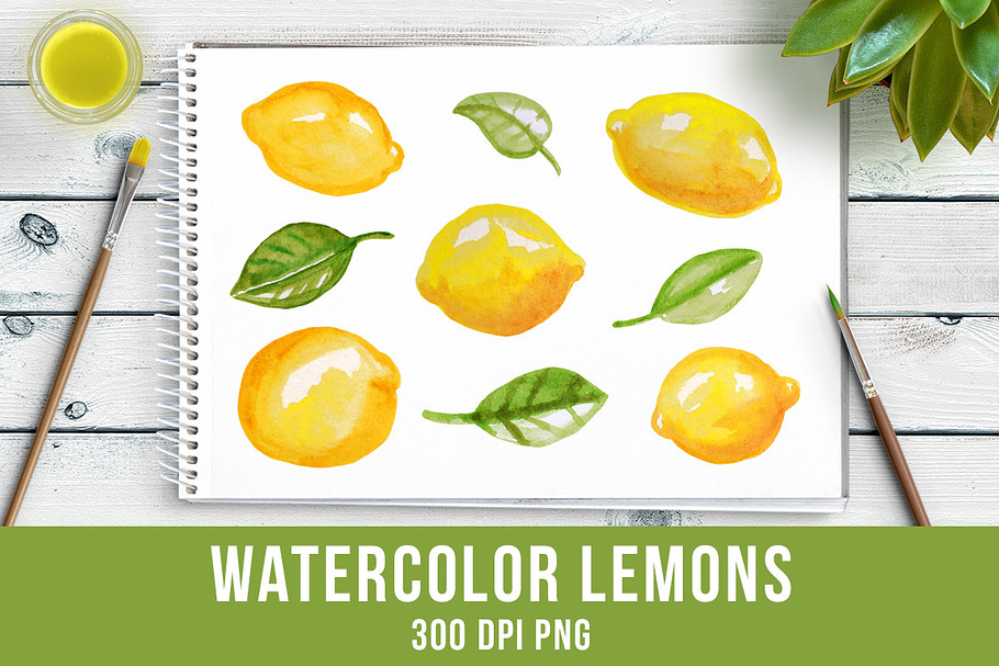 Watercolor Lemons Clipart, Food
