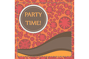 Round frame of brown color over hand drawn elements seamless background. Childish Party Poster. Flyer, Greeting Card, Invitation.