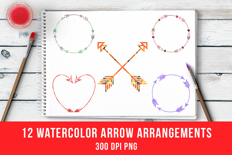 12 Watercolor Arrow Arrangements