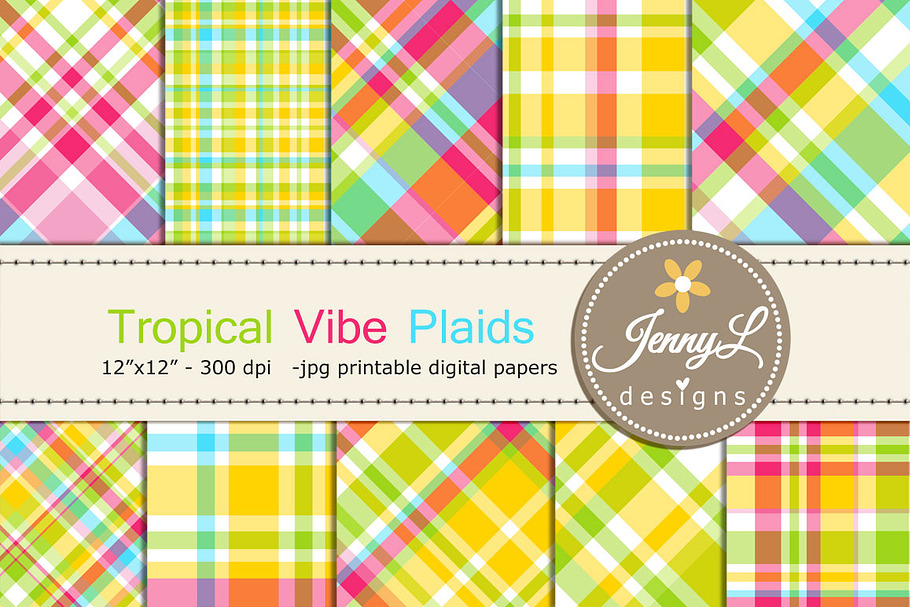 Tropical Plaid Digital Papers