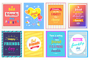 Happy Friendship Day Greeting Cards Colorful Set