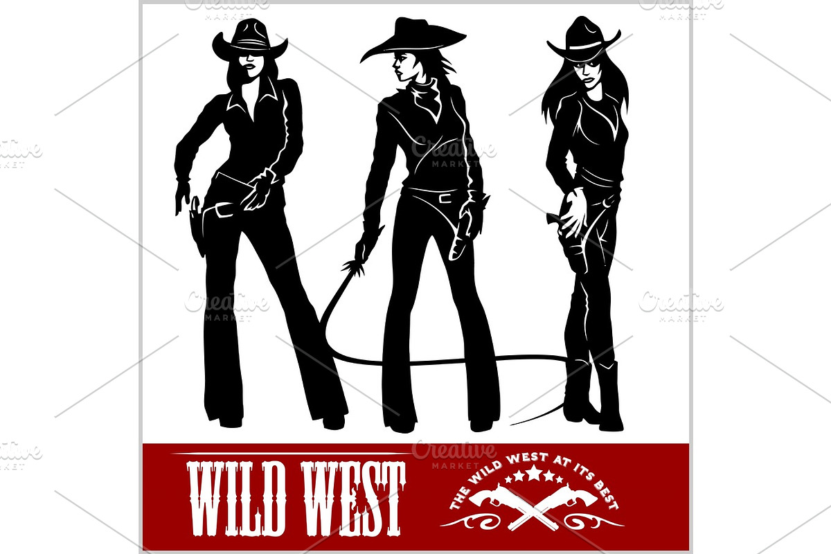 Silhouettes of Western Cowgirls. Vector Illustration in Illustrations - product preview 8
