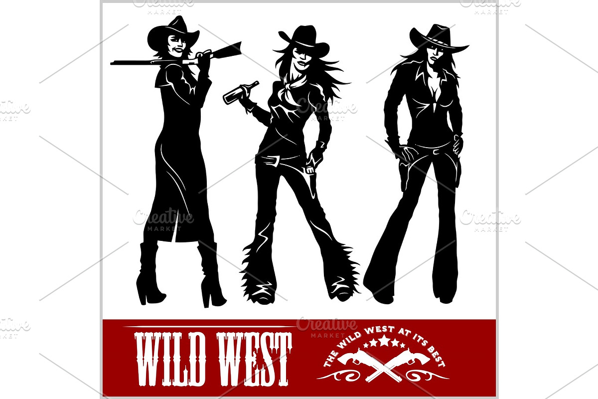 Silhouettes of Western Cowgirls. Vector Illustration in Illustrations - product preview 8