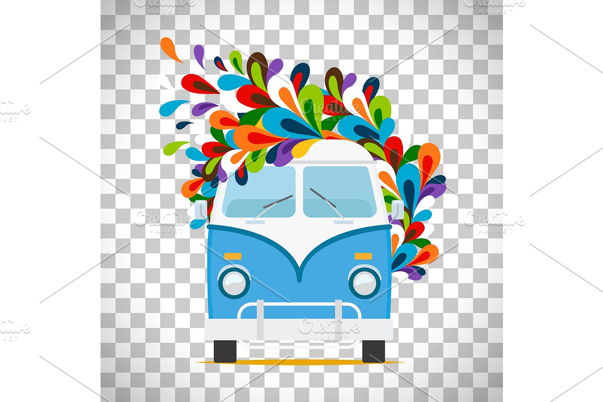 Hippie flowers bus on transparent background in Illustrations - product preview 8