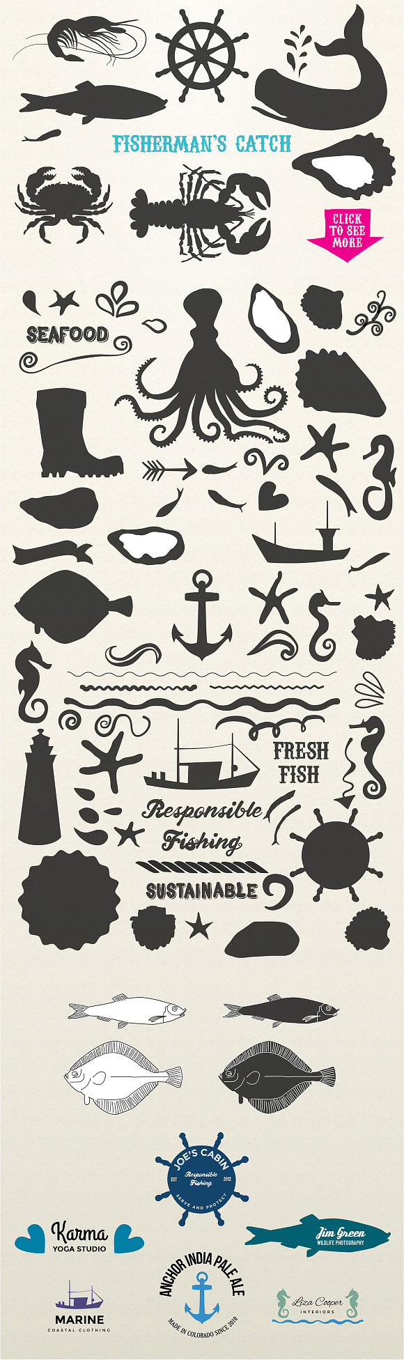Hand Drawn Seafood + Nautical Logos in Illustrations - product preview 2