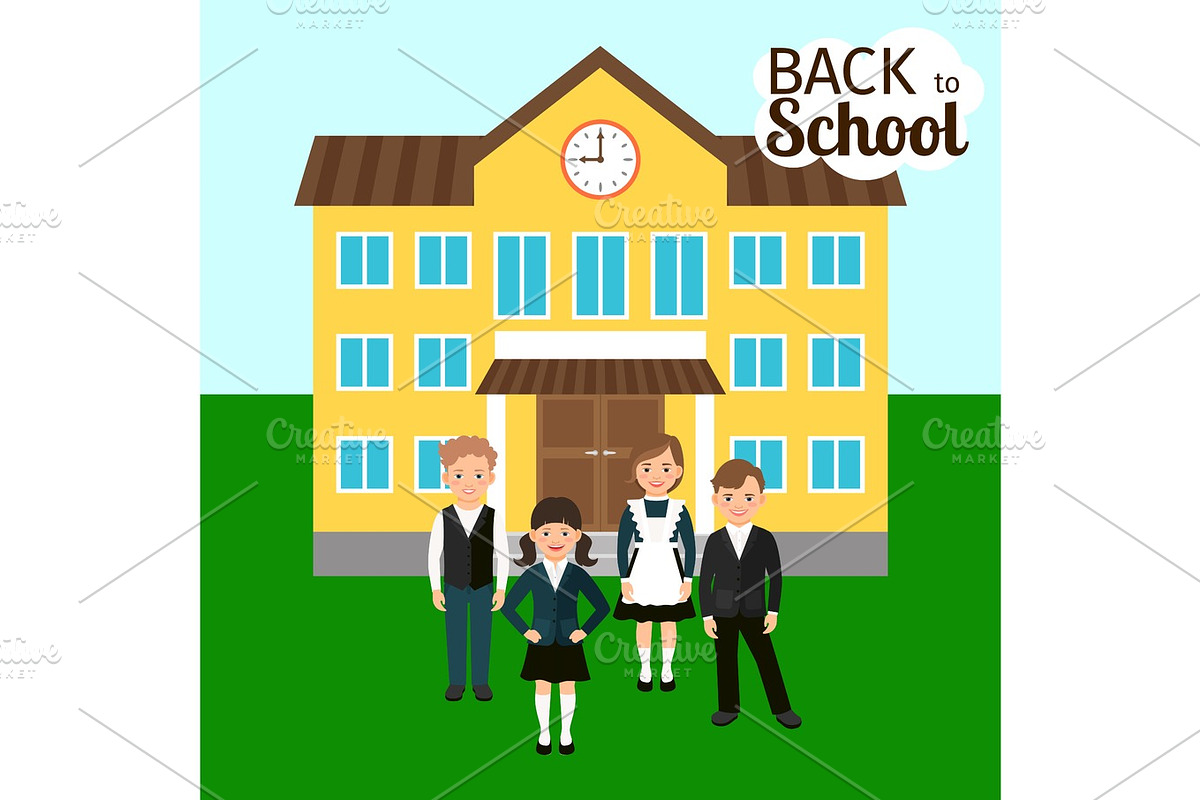 Children in front of school in Objects - product preview 8