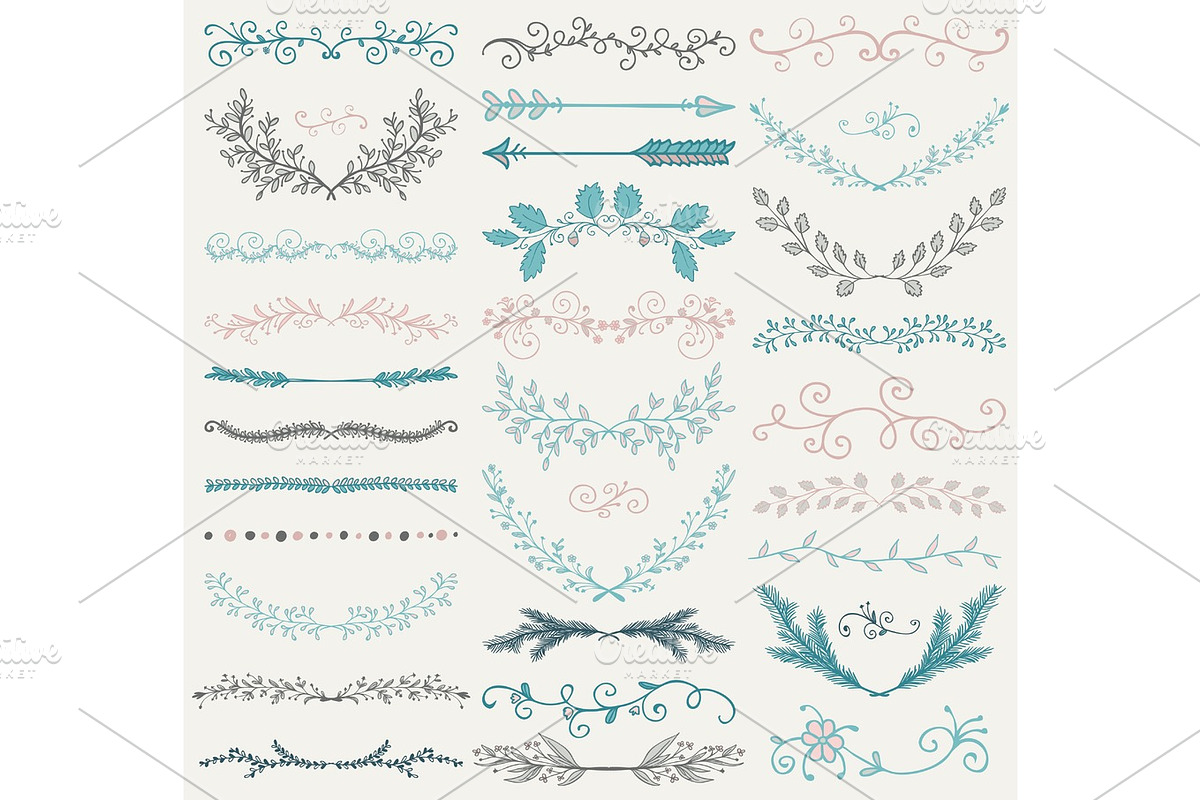 Vector Color Hand Drawn Dividers, Branches, Swirls in Objects - product preview 8