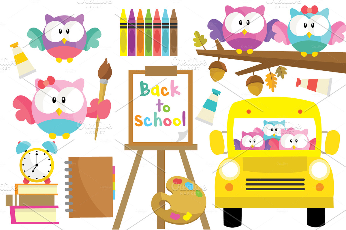 Owl Back To School Clipart Set in Illustrations - product preview 8