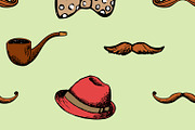 Pattern retro style hat and mustache