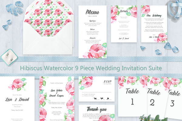 Hibiscus Watercolor Wedding Suite