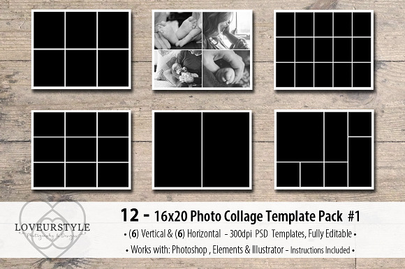 16x20 Photo Collage Template Pack 1 in Flyer Templates - product preview 1