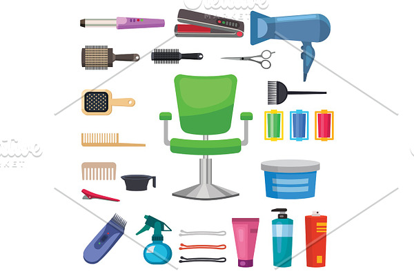 Fashion hairdresser with hair clipper and hairbrush isolated professional stylish barber tools for cutting vector illustration.