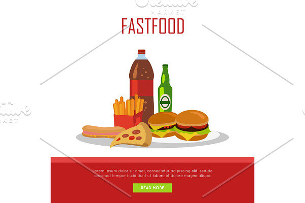 Fast Food Banner Isolated on White Background