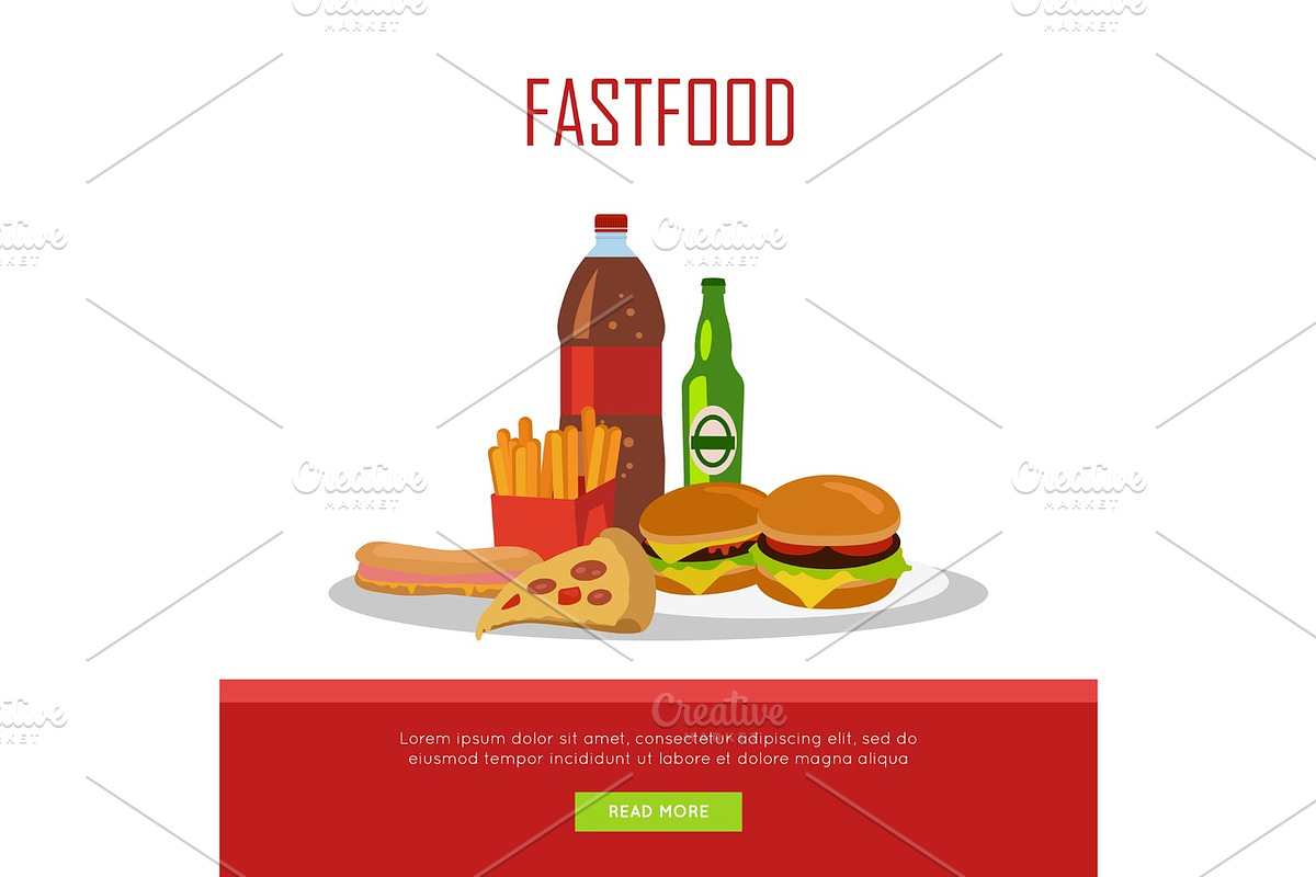 Fast Food Banner Isolated on White Background in Illustrations - product preview 8