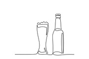 Beer bottle and glass with beer