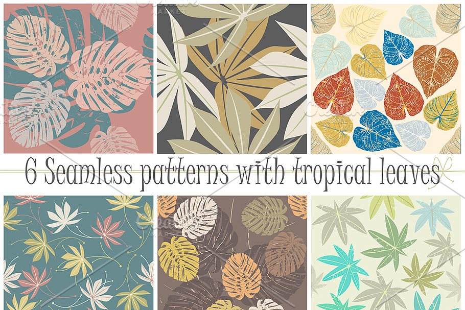 6 Seamless patterns with tropical le in Patterns - product preview 8
