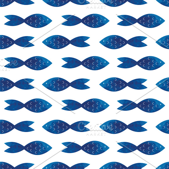 Blue watercolor seamless patterns in Patterns - product preview 6