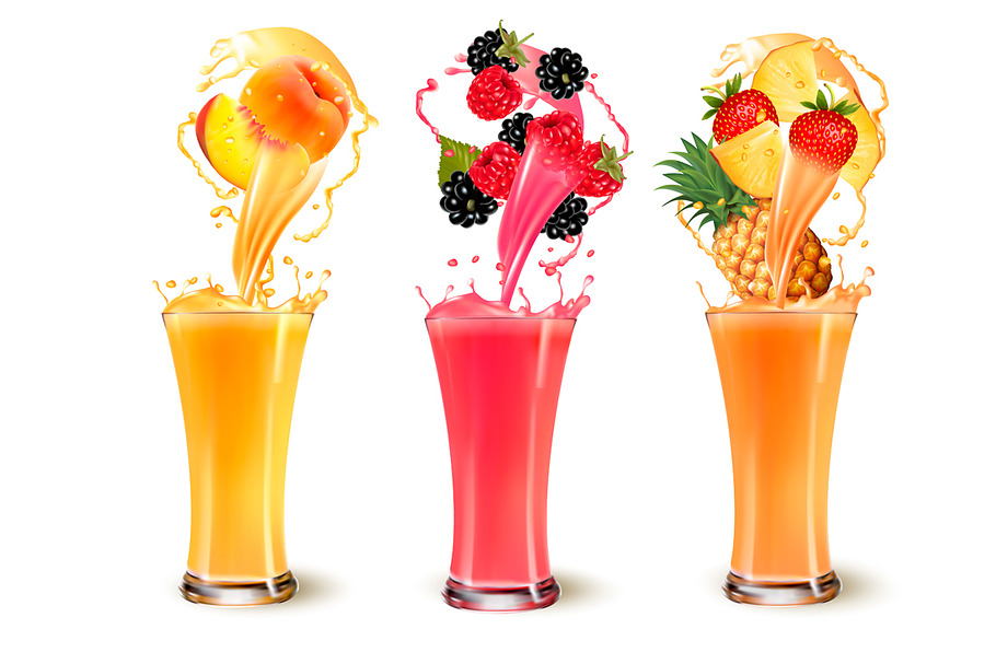 Set of fruit juice splash in a glass