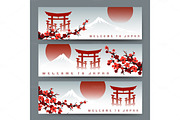 Sakura, fuji mountain and torii banners