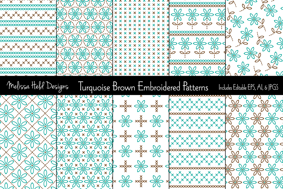 Turquoise Brown Embroidered Patterns in Patterns - product preview 8