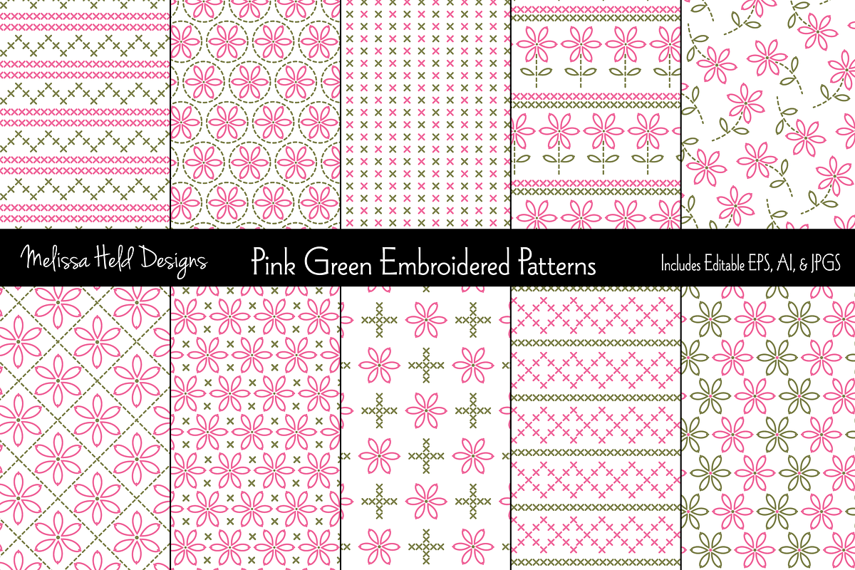 Pink Green Embroidered Patterns in Patterns - product preview 8