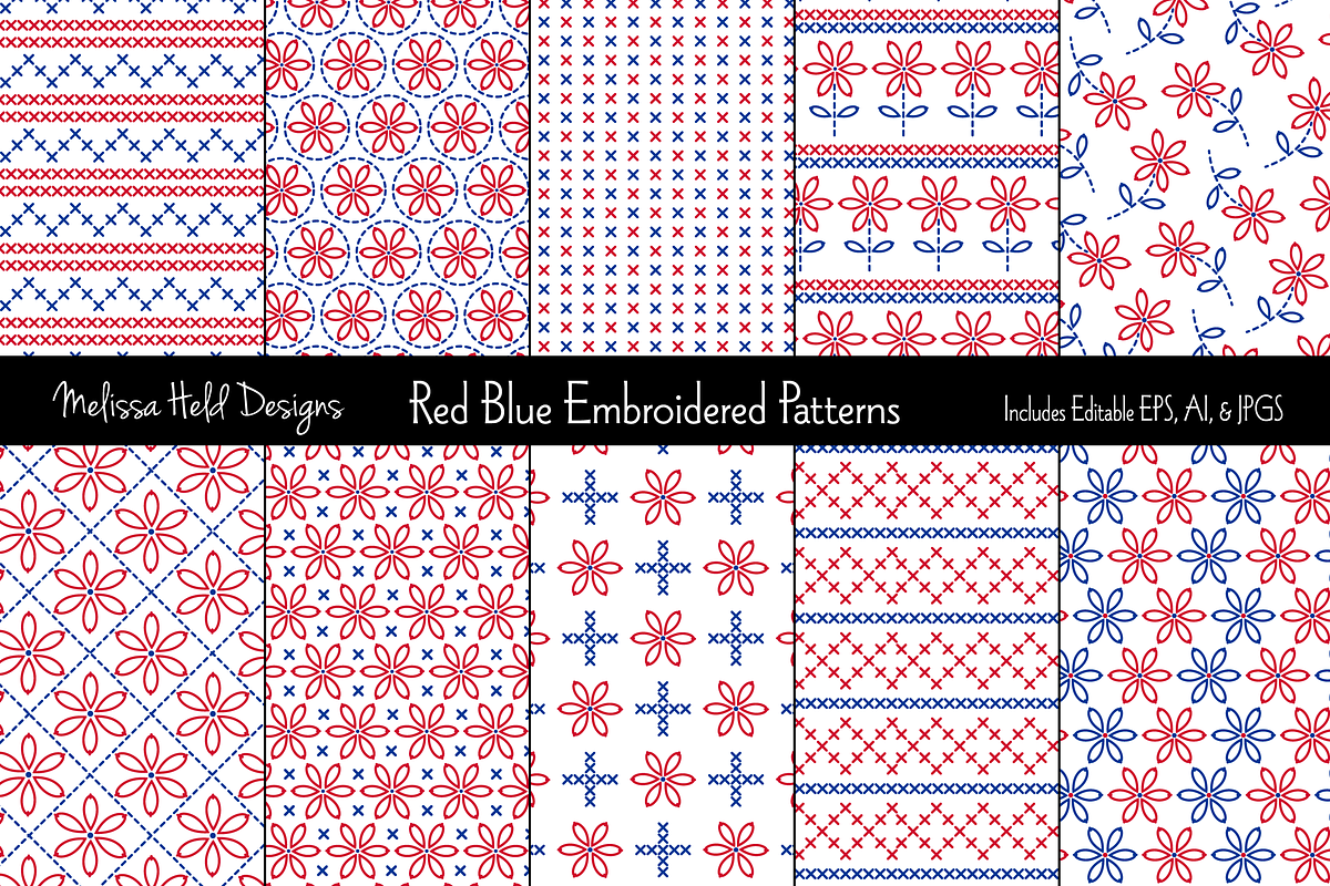 Red Blue Embroidered Patterns in Patterns - product preview 8