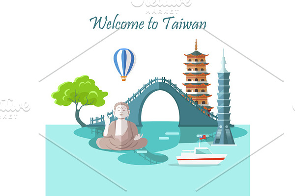Welcome to Taiwan Greeting Card with Landmarks