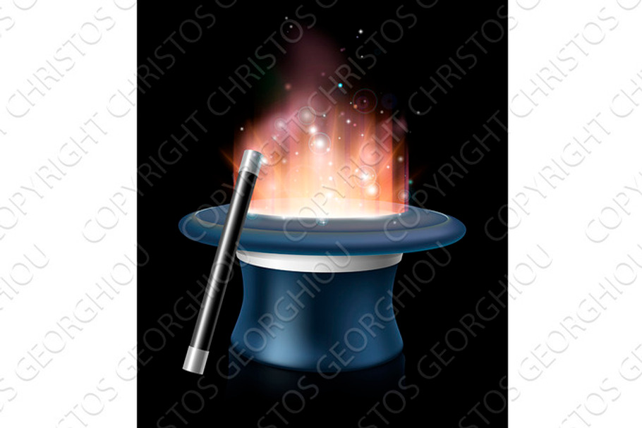 Illustration of magic hat and magic wand