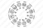 Astrological zodiac horoscope star signs icon set