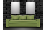 Sofa and two posters mockup. Home interior illustration