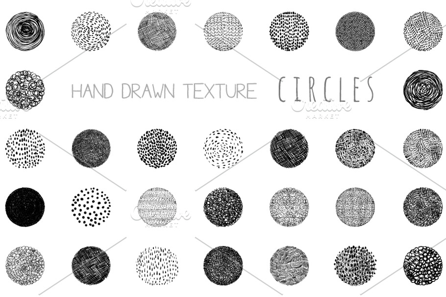 Hand drawn texture circles set