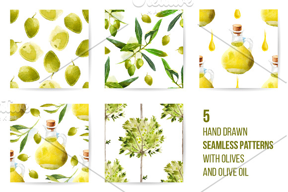 Watercolor olives set in Illustrations - product preview 1